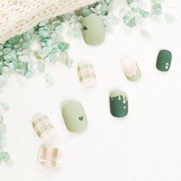 False Nails Matcha Milk Green Fake Set 24pcs/set Korean Style With Designs Nail Accesoires Charms Professional