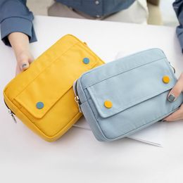 Simple Solid Color Dark Button Twill Waterproof Polyester Super Large Capacity Multifunctional Pencil Bag School Supplies