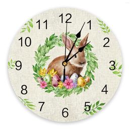 Wall Clocks Easter Watercolour Green Leaves Clock Silent Digital For Home Bedroom Kitchen Living Room Decoration