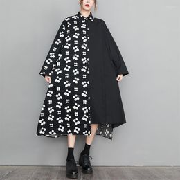 Casual Dresses 2023 Arrival Print Butterfly Patchwork Irregular Dark Black Spring Blouse Dress Street Fashion Women Autumn