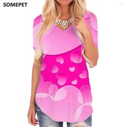 Women's T Shirts SOMEPET Love T-shirt Women Pink V-neck Tshirt Pattern Funny Shirt Print Womens Clothing Fashion Casual Tops