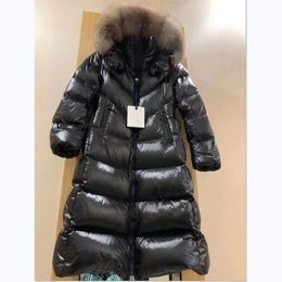 Coats women's winter jacket long down jacket Filled with white goose down oversized fox fur Belt included solid Colour overcoat