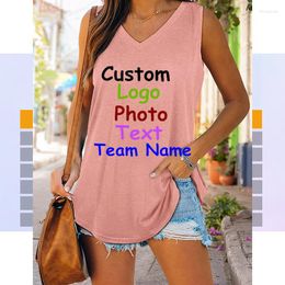 Women's Tanks V-neck Dovetail Sleeveless Solid Colour Vest T-Shirt Europe The Explosive Women's Custom LOGO Text