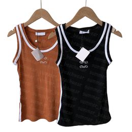 Design Embroidered Tanks Top Women Knitted Vest Summer Knits Sport Tops Knitting Yoga Tops