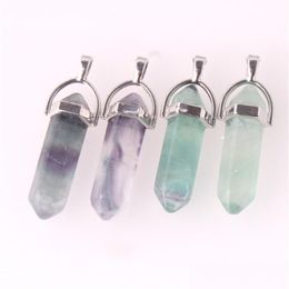 Charms Fluorite Pendum Hexagon Prism Crystal Natural Stone Pendant Quartz Women Men Necklace Finding Jewelry Drop Delivery Findings Dhnwx