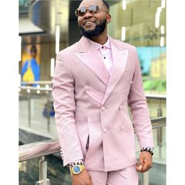 Men's Suits Blazers Pink Men Suits Tailor-Made Double Breasted Groom Tuxedos Wedding Terno Masculino Prom Costume Homme Italien 2PCSBlazersPants 230503