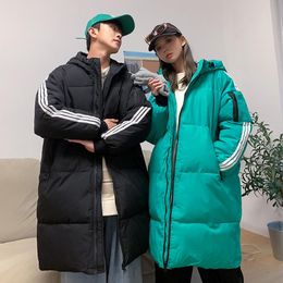 Parkas Women Green Down Clothes Medium And Long Casual Windproof Warm Baggy Hooded Stripe Coat Fashion Puffer Padded Outwear Winter