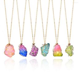 Pendant Necklaces Design Colourful Irregular Natural Stone Pendants For Women Metal Wire Winding Chain Bohemia Jewellery Gift