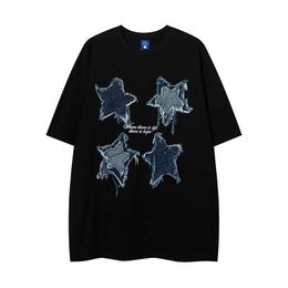 Harajuku Oversize Tshirt Y2K Streetwear Hip Hop Embroidery Star Patch T-Shirt Unisex Fashion Summer Cotton Loose Tee Top Clothes