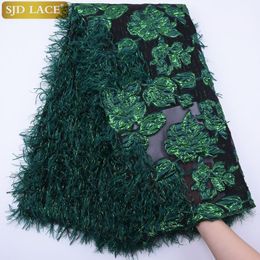 Dresses SJD LACE 2020 Latest Green French Tulle Lace Fabric Fluffy Feather African Lace Fabric Floral Embroidery For Wedding Dress A1789