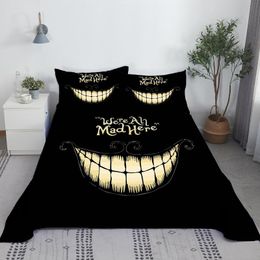 Set 3D Printed We're All Mad Here Bed Flat Sheet With Pillow Cover Anime Alice In Wonderland Bed Sheet Set Home Textile King Size