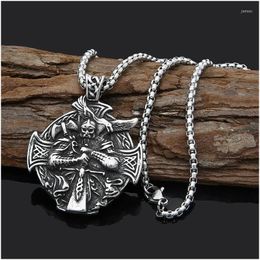 Pendant Necklaces Norse Mythology Warrior Odin Rune Cross Amet Necklace Mens Gothic Punk Metal Chain Jew Drop Delivery Jewelr Dhgarden Dh3Pn