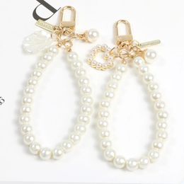 Trendy Pearls Beaded Alloy Keychains for Women New Mobile Phone Case Chain Keyrings Accessories Key Ring Charm Gifts