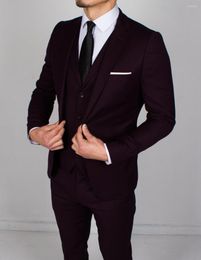 Men's Suits 2023 Fashion Burgundy Formal Men Wedding Wear Single Breasted Tuxedos Bridegroom 3-Piece (Jacket Pants Vest) Costume