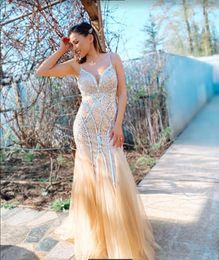 Party Dresses Mix Colour Champagne Evening Dress 2023 V-Neck Beadings Elegant Trailing Luckgirls Customizable Prom Mocini Tailor