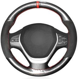 Steering Wheel Covers 38cm Crystal Carbon Fiber Suede Leather Wear-resistant Sweat-absorbent Red Sport Style Hand-stitched Car CoverSteering