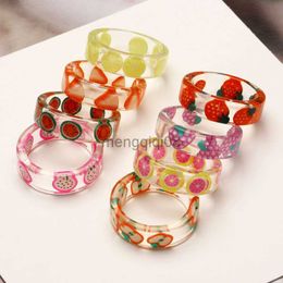 Band Rings 8 Style Transparent Colorful Fashion Resin Fruit Ring Set Sweet Temperament Acrylic for Women Party Jewelry Friends Gift Y23