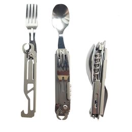 Dinnerware Sets Multi Functional Folding Flatware Outdoor Camping Utensil Tableware Spoon Fork Combo Foldable Fork And Spoon Set Camping Tools 230503