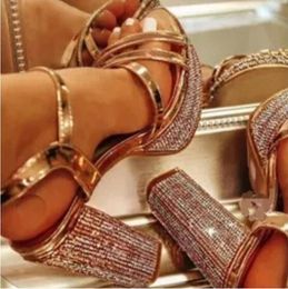 Champagne Platform Sandals Women Summer Rhinestone Lady High heeled Women Gladiators Shoes