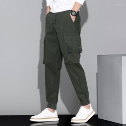 Men's Pants 2023 Spring Mens Cargo Pocket Cotton Streetwear Male Trousers Clothing School Fashions Casual Ankle Length Green Z366