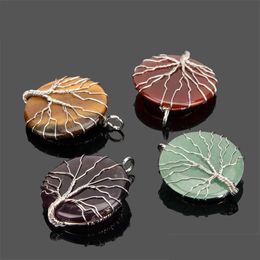 Pendant Necklaces Wire Wrap Tree Of Life Natural Stone Chakela Seven Chakras Reiki Healing Chakra Rose Quartz Crystal Pendo Charms N Dhwsc