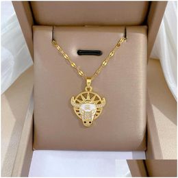 Pendant Necklaces Fashion Exaggerated Metal Sun Bl Head Gold Colour Necklace Punk Hip Hop Womens Cz Stainless Steel Jewellery D Dhgarden Dhotc