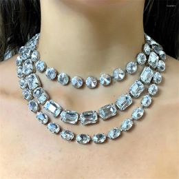 Choker INS Novelly Crystal Multi Rows Round Oval Square Pendant Necklace For Women Rhinestone Tassel Collar Accessories