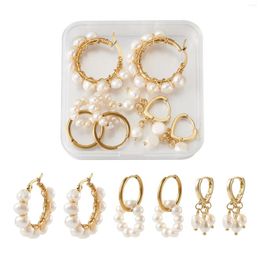 Hoop Earrings 3 Pairs Style Natural Pearl Beaded Circel Round Hoops For Elegant Women Bridal Wedding Party Fine Jewellery Gifts