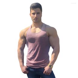Men's Tank Tops Gym Fitness Slim Men Muscle Sleeveless Sportswear Shirt Summer Casual Fashion Vertical Stripe Knitted Quick Dry Vests