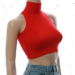 Tanks Fashion 2015 Sexy Women Sleeveless High Neck Crop Top Cropped Tank Vest Camisole Red White Black