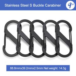 5 PCSCarabiners S Type Stainless Steel Carabiner With Lock Key-Lock Backpack Buckle Anti-Theft Outdoor Camping Mini Keychain Hook Black/Silver P230420