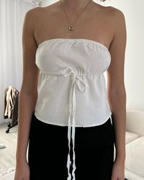 Tops Y2k Kawaii Strapless Tank Summer White Off Shoulder Crop Women Sleeveless Lace Up Tube Top Sexy Vintage Clothes