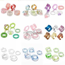 Band Rings Colorful Minimalist Resin Acrylic Set for Women Trendy Geometric Square Round Transparent Ring Party Gifts Jewelry Y23
