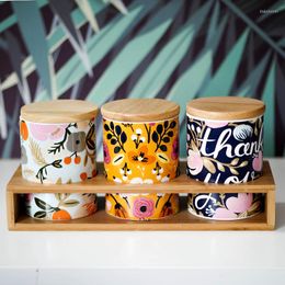 Storage Bottles Ceramic Tin Pattern With Lid Sealed Tea Household Cylindrical Jewellery Box Aroma Candle Bottle Kitchen Food Container