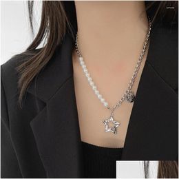 Chains Artificial Pearlwork Chain Necklace For Women Stars Pendant Necklaces Female Trend Neck Sier Colour Fashion Party Gift Dhgarden Dhr04