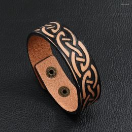 Charm Bracelets Vintage Celtic Knot Leather Bracelet For Men Stainless Steel Woven Retro Wholesale Jewelry Accessories Gifts Party