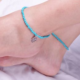 Anklets Simple Blue Or White Beads Belt Anklet With Hand Pendant For Women Gift