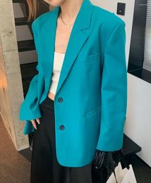 Women's Suits Lake Blue Loose Blazers For Women Notched Collar Long Sleeve Single Breasted Spring Casual Fashion Jacket Female Clothing