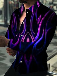 Men's Casual Shirts Fashion Luxury Men Shirts Single Breasted Shirt Casual Purple Turbulent Print Long Sleeve Tops Men's Clothing Hawaii Cardigan 230503