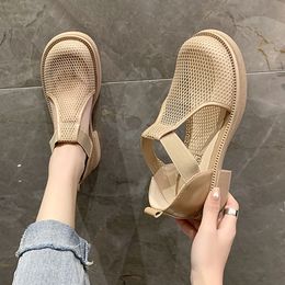 Sandals Closed Toe Black Shoes for Women Med 2023 Summer Breathable Beige Medium Fashion Flat Comfort Girls Outside Buckle S 230503