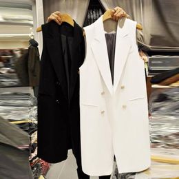 Waistcoats Double breasted modis mediumlong vest women slim black white colete feminino Korean 2022 spring autumn new arrival
