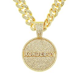 necklace for mens chain cuban link gold chains iced out Jewellery Full Diamond Letter Disc Pendant Cuban Chain Necklace Hiphop