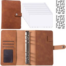 Notepads A6 Binder Budget PU Leather Planner Pockets Expense Sheets Notebook Cash Envelope Organiser System with Clear Zipper 230503