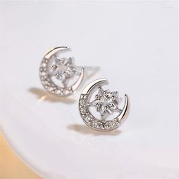 Stud Earrings 2023 Trendy Fashion Simple Zircon Minimalist Tiny Small Tibetan Sliver Moon&Star Ear Studs For Women Girls KED3127