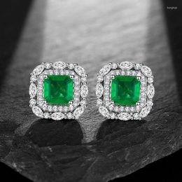 Hoop Earrings Genuine Real Jewels Colourful With Imitation Emerald Square 6 Low Diamond Inlaid Lvbao Female High