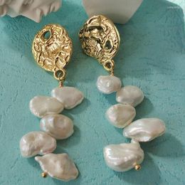 Hoop Earrings Irregular Imitation Pearl Drop Dangle Gold Colour Earring Baroque Wind Romance Elegant Wedding Birthday Fashion Jewellery