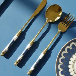 Dinnerware Sets 3Pcs/set Stainless Steel Cutlery Set Gold Dinnerware Spoon and Fork Knife Dinner Dinnerware Set 230503