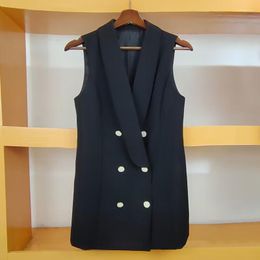 Women's Vests Black Casual Slim Sleeveless Single Button Turn-down Collar Women Blazer Vest Korean Fashion Femme Waistcoat