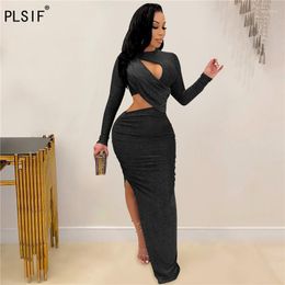 Casual Dresses Fashion Asymmetrical Long Maxi Dress Side Split Sexy Club Party Elegant Female Vestidos