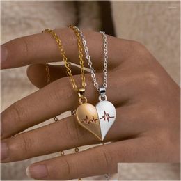Pendant Necklaces 2Pcs Friends Heart Shaped Stainless Steel Friendship Ecg Necklace Choker For Lovers Couple Birthday Gifts Dhgarden Dhcb8